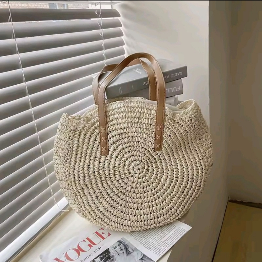 Straw Woven Tote Bag Double Handle